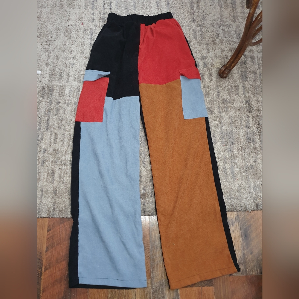 Romwe elastic waist pull on cargo patchwork pants